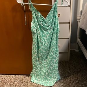 Green and white mini dress